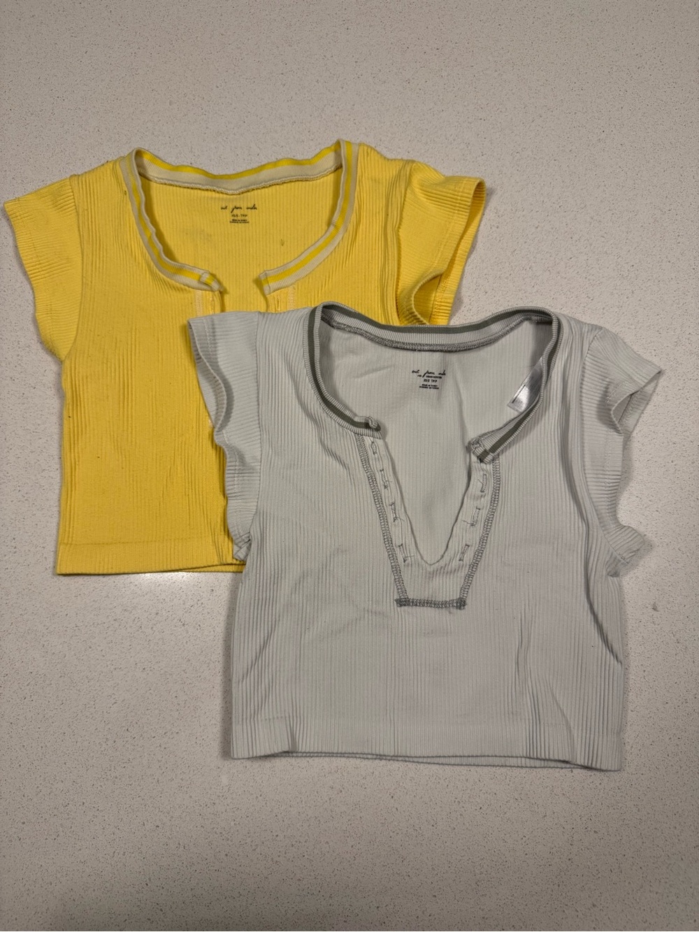 Two-Pack Ribbed Crop Tops - Yellow & Light Gray